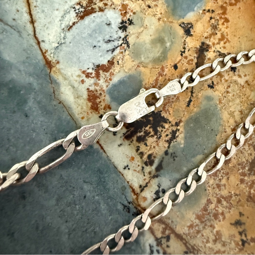 Vintage 925 Sterling Silver Heavy Flat Curb Chains [Size 35"]. Stamped Italy.
